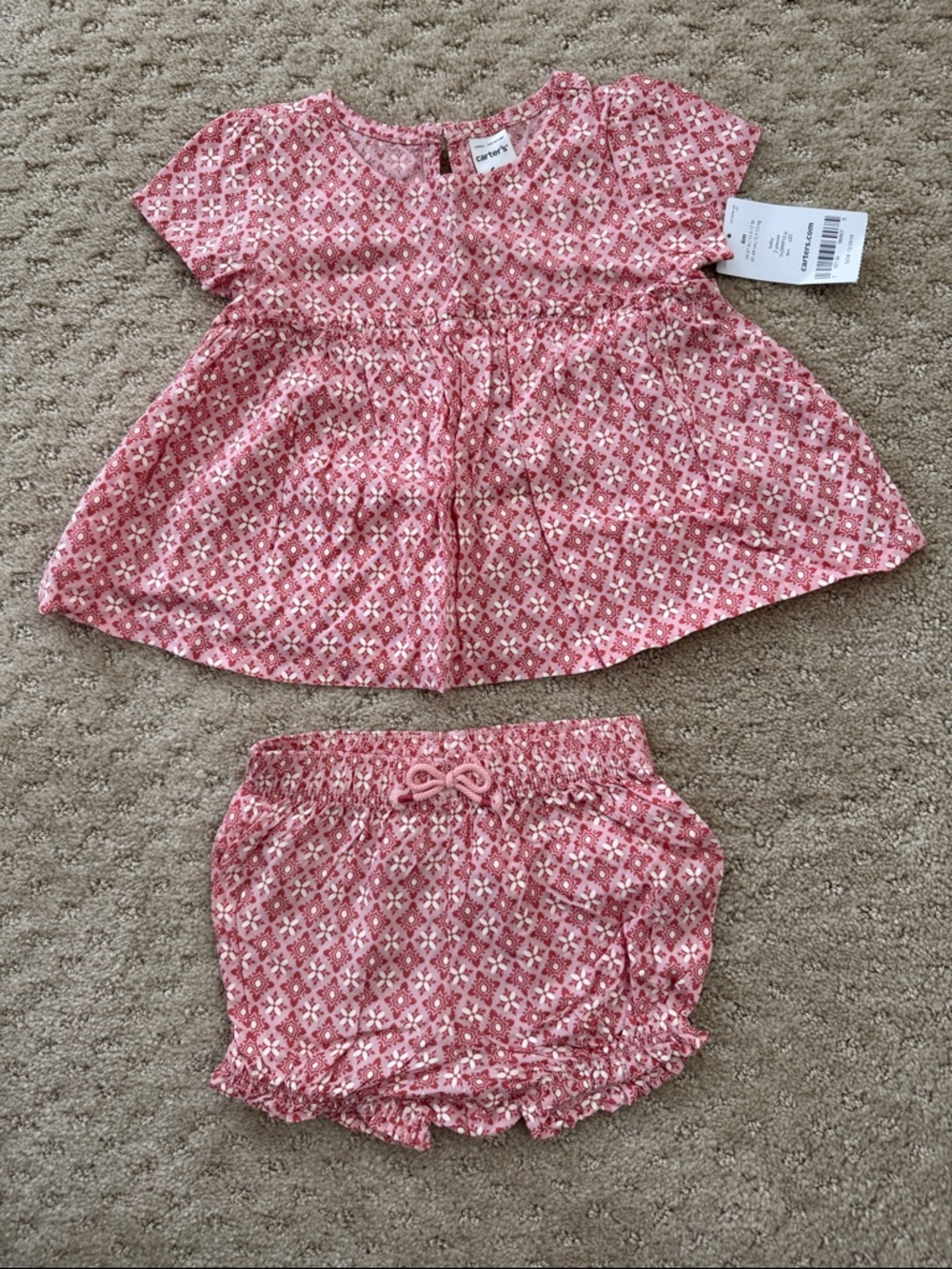 Carter's Coral Pink Printed Top and Bloomers Set